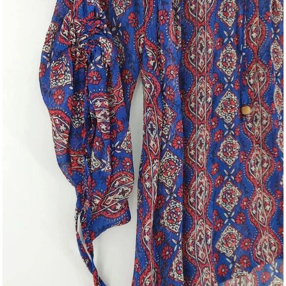 Lucky Brand Peasant Top Womens Medium Blue Sheer Lace Crochet Boho Vibe - Picture 9 of 13